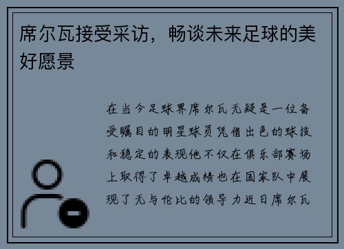 席尔瓦接受采访，畅谈未来足球的美好愿景